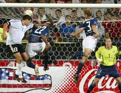 Michael Ballack heads home for Germany's goal.