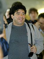 Maradona on arrival at Tokyo's Narita airport. 
