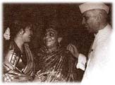 M S with Sarojini Naidu and Jawaharlal Nehru